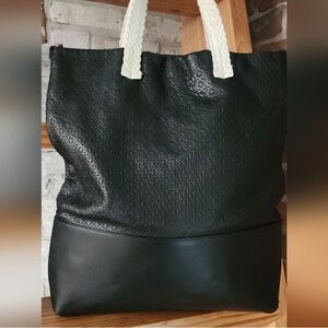Clare V Black Tote with Cream Handles